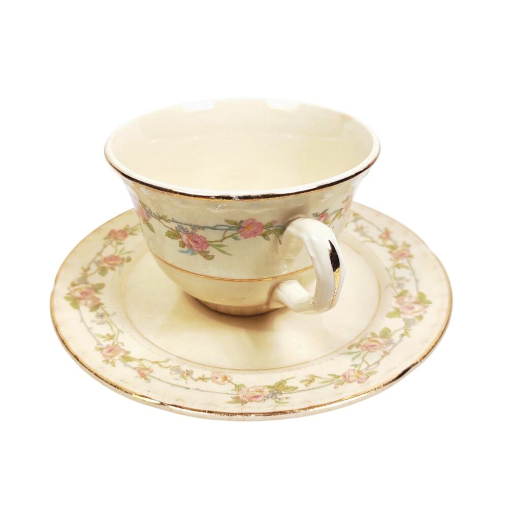 Vintage Tea Cup And Saucer Crooksville China USA Gold Trim Farmhouse 1950's